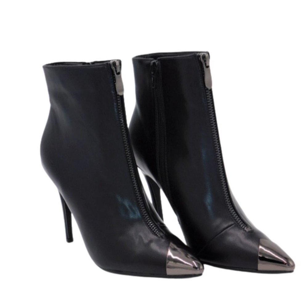DBDK Sidera-12 Black Silver Tip Stiletto Heel Bootie w/Side Zippers
